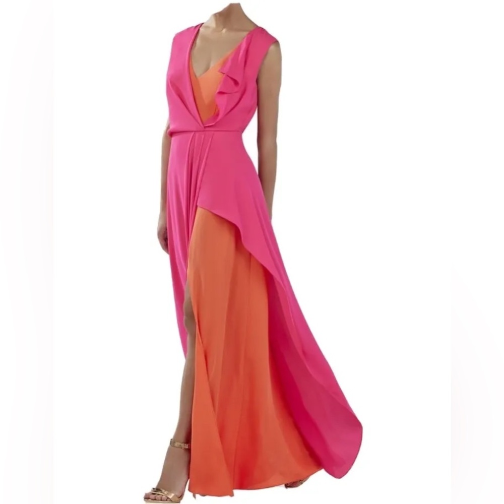 BCBG Maxazria orange & pink maxi dress. Size Med